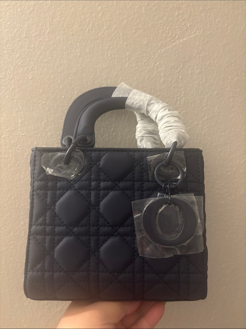 Quiet Fashion nubuck-style finish handbag Navy Blue w/ a silk scarf & belt chain